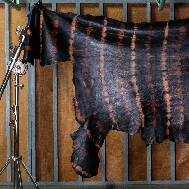 Dyed leather hanging to dry