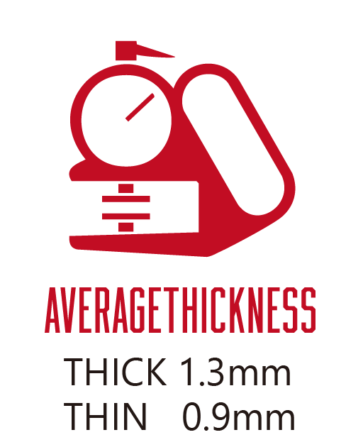 Average thickness: Thick 1.3 mm / Thin 0.9 mm